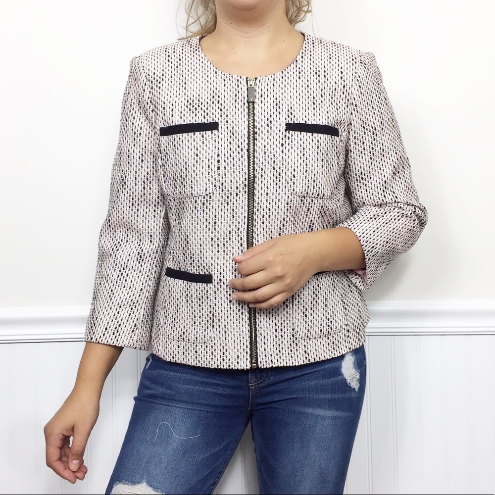 Vince Camuto | Pink Tweed Zipup 4 Pocket Blazer 12